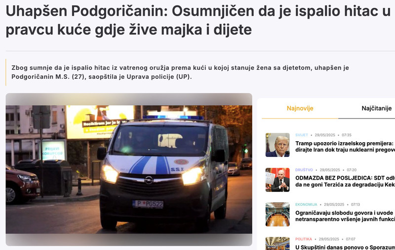 Montenegro-avmp/Uhapsen-Podgoricanin_-Osumnjicen-da-je-ispalio-hitac-u-pravcu-kuce-gdje-zi