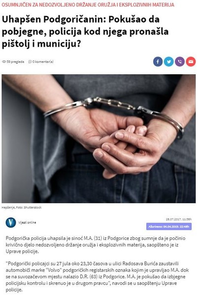 Montenegro-avmp/Uhapsen-Podgoricanin_-Pokusao-da-pobjegne-policija-kod-njega-pronasla-pist_1