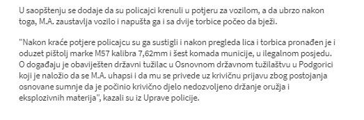 Montenegro-avmp/Uhapsen-Podgoricanin_-Pokusao-da-pobjegne-policija-kod-njega-pronasla-pist