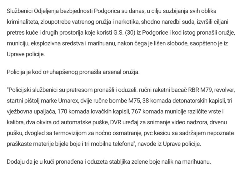 Montenegro-avmp/Uhapsen-Podgoricanin_-Policija-u-njegovoj-kuci-pronasla-zolju-revolver-ruc_2