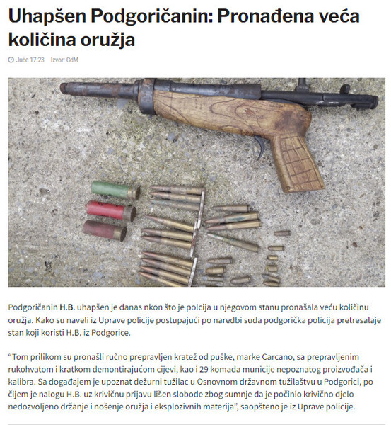 Montenegro-avmp/Uhapsen-Podgoricanin_-Pronadena-veca-kolicina-oruzja