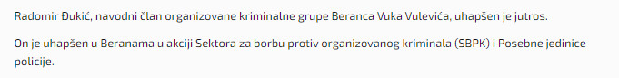 Montenegro-avmp/Uhapsen-Radomir-Dukic-navodni-clan-Vuleviceve-kriminalne-grupe-1