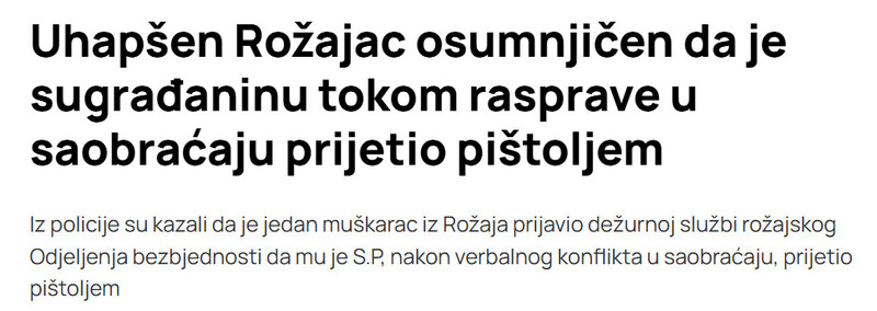 Montenegro-avmp/Uhapsen-Rozajac-osumnjicen-da-je-sugradaninu-tokom-rasprave-u-saobracaju-prijetio-pistoljem