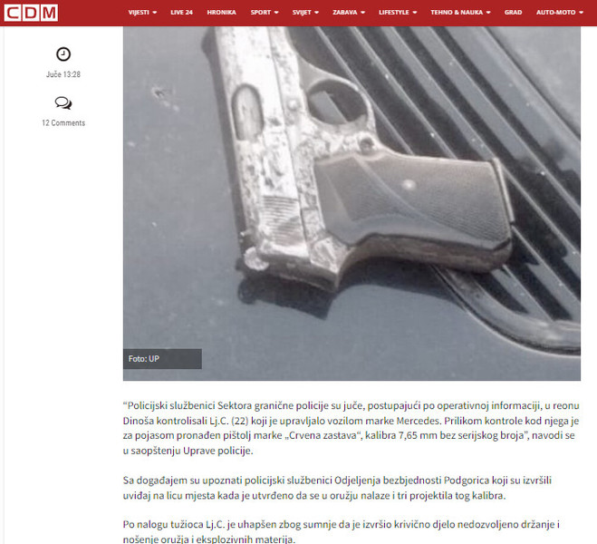 Montenegro-avmp/Uhapsen-Tuzanin-za-pojasom-mu-pronaden-pistolj-sa-municijom---CdM