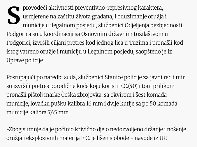 Montenegro-avmp/Uhapsen-Tuzanin-zbog-posjedovanja-oruzja---Pobjeda1