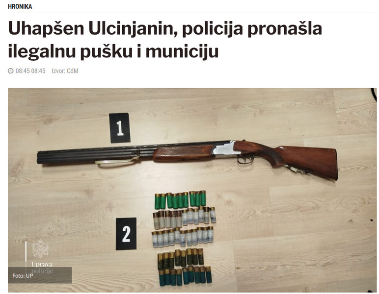 Montenegro-avmp/Uhapsen-Ulcinjanin-policija-pronasla-ilegalnu-pusku-i-municiju_1