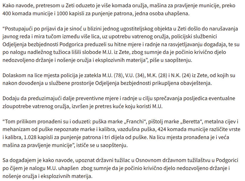 Montenegro-avmp/Uhapsen-Zecanin-oduzeto-oruzje-municija-masina-za-pravljenje-municije-kapisle_1