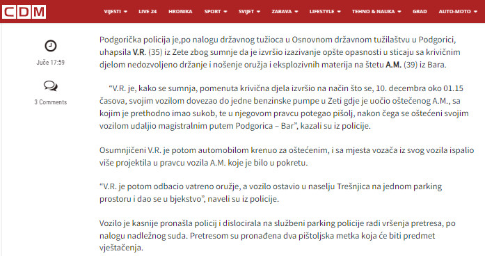 Montenegro-avmp/Uhapsen-Zecanin_-Osumnjicen-da-je-iz-automobila-u-pokretu-pucao-u-Baranin