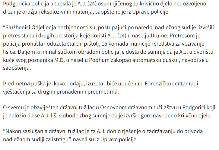 Montenegro-avmp/Uhapsen-mladic-u-dvoristu-kuce-poznanika-zakopao-automatsku-pusku1
