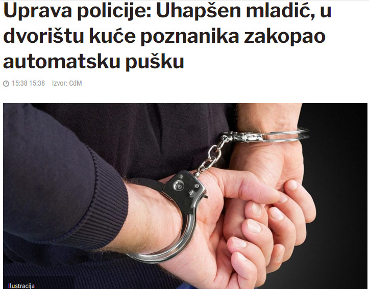 Montenegro-avmp/Uhapsen-mladic-u-dvoristu-kuce-poznanika-zakopao-automatsku-pusku
