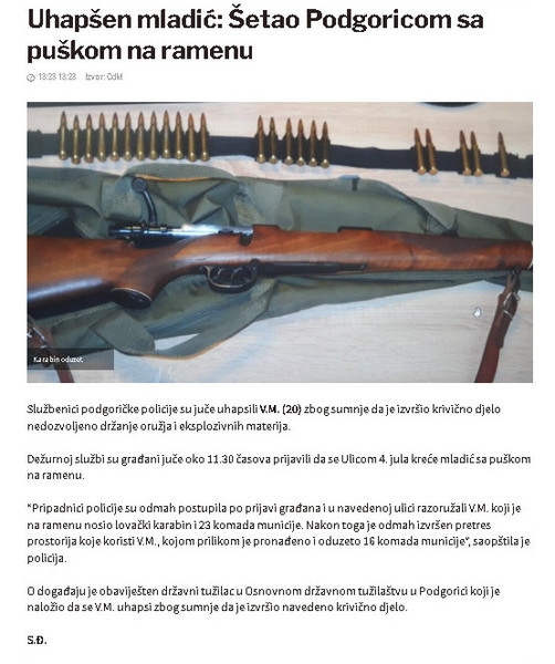 Montenegro-avmp/Uhapsen-mladic_-Setao-Podgoricom-sa-puskom-na-ramenu---CdM