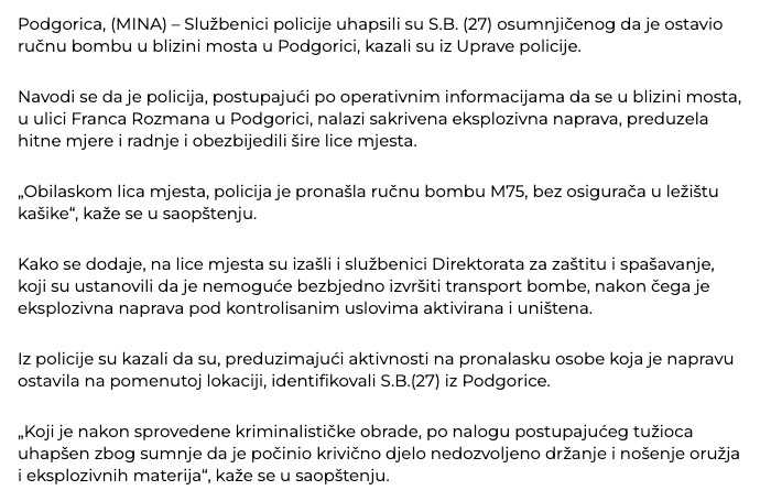 Montenegro-avmp/Uhapsen-muskarac-ostavio-rucnu-bombu-u-blizini-mosta-u-Podgorici-_-MINA1