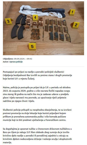 Montenegro-avmp/Uhapsen-osumnjiceni-za-nasilje-u-porodici-kod-kojeg-je-pronaena-automatska