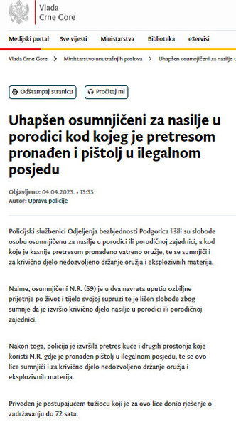 Montenegro-avmp/Uhapsen-osumnjiceni-za-nasilje-u-porodici
