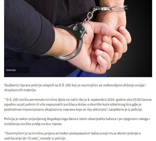 Montenegro-avmp/Uhapsen-osumnjiceni-za-podmetanje-eksplozivne-naprave-2016.-godine