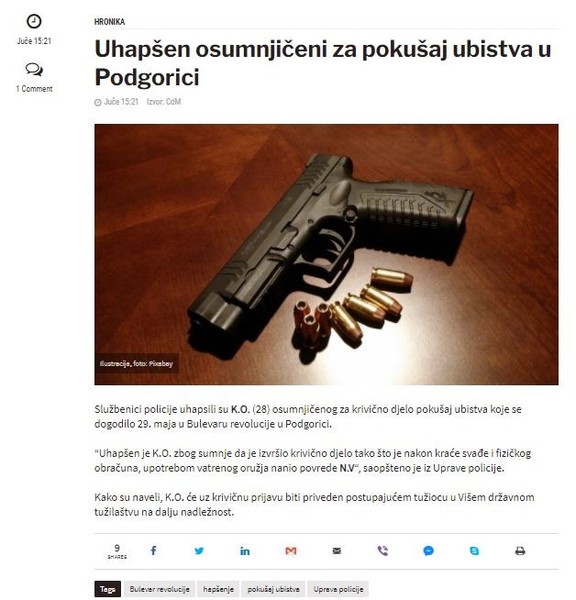 Montenegro-avmp/Uhapsen-osumnjiceni-za-pokusaj-ubistva-u-Podgorici