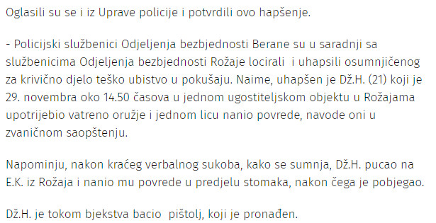 Montenegro-avmp/Uhapsen-osumnjiceni-za-pokusaj-ubistva-u-Rozajama