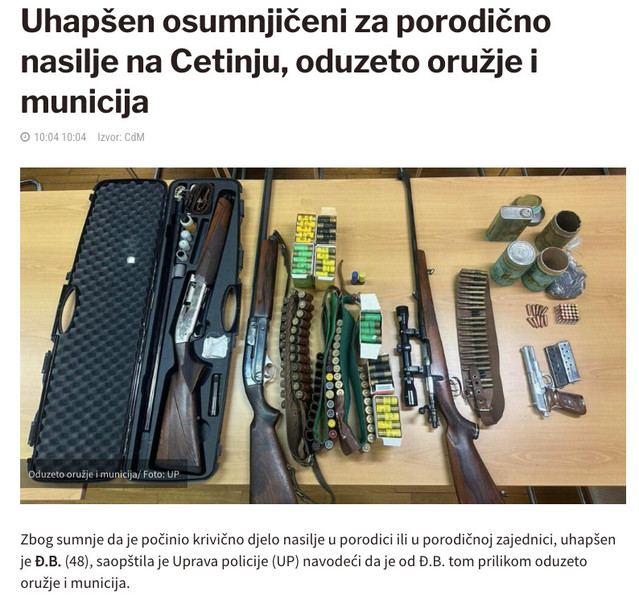 Montenegro-avmp/Uhapsen-osumnjiceni-za-porodicno-nasilje-na-Cetinju-oduzeto-oruzje-i-munic
