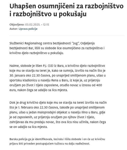 Montenegro-avmp/Uhapsen-osumnjiceni-za-razbojnistvo-i-razbojnistvo-u-pokusaju