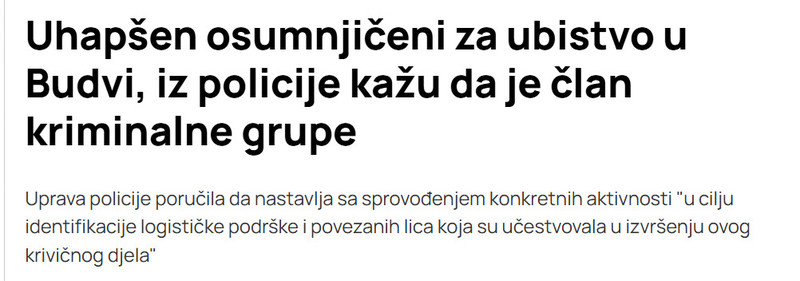 Montenegro-avmp/Uhapsen-osumnjiceni-za-ubistvo-u-Budvi-iz-policije-kazu-da-je-clan-kriminalne-grupe