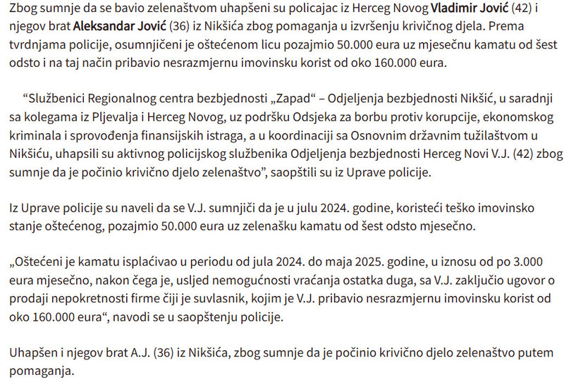 Montenegro-avmp/Uhapsen-policajac-zbog-zelenastva-oduzeti-pistolj-eksploziv-i-municija_1