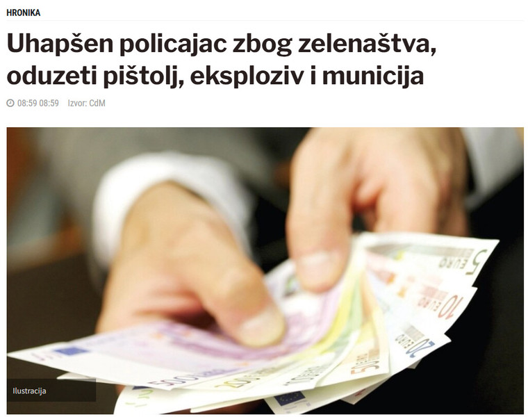 Montenegro-avmp/Uhapsen-policajac-zbog-zelenastva-oduzeti-pistolj-eksploziv-i-municija