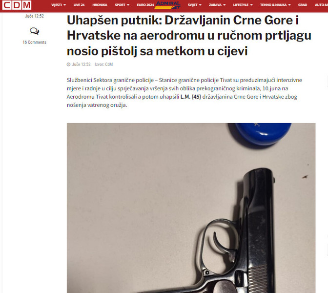 Montenegro-avmp/Uhapsen-putnik_-Drzavljanin-Crne-Gore-i-Hrvatske-na-aerodromu-u-rucnom-prt
