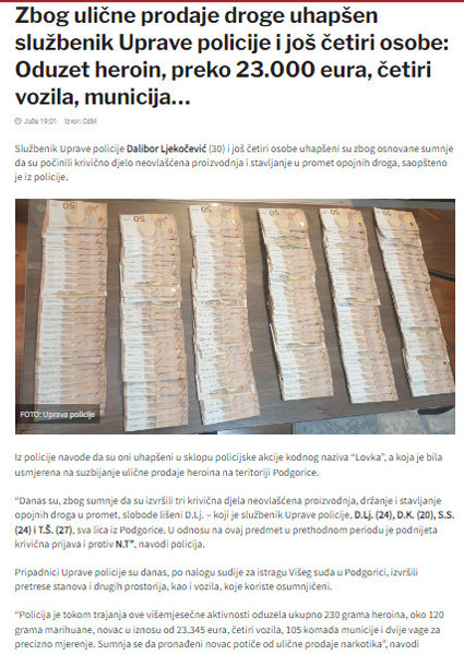 Montenegro-avmp/Uhapsen-sluzbenik-Uprave-policije-zbog-sumnje-da-se-bavio-trgovinom-drogom