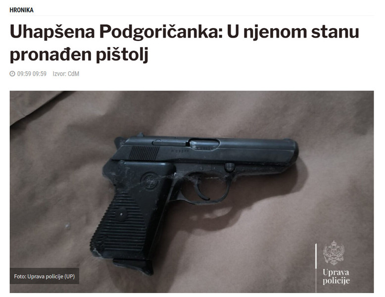 Montenegro-avmp/Uhapsena-Podgoricanka-U-njenom-stanu-pronaden-pistolj_1
