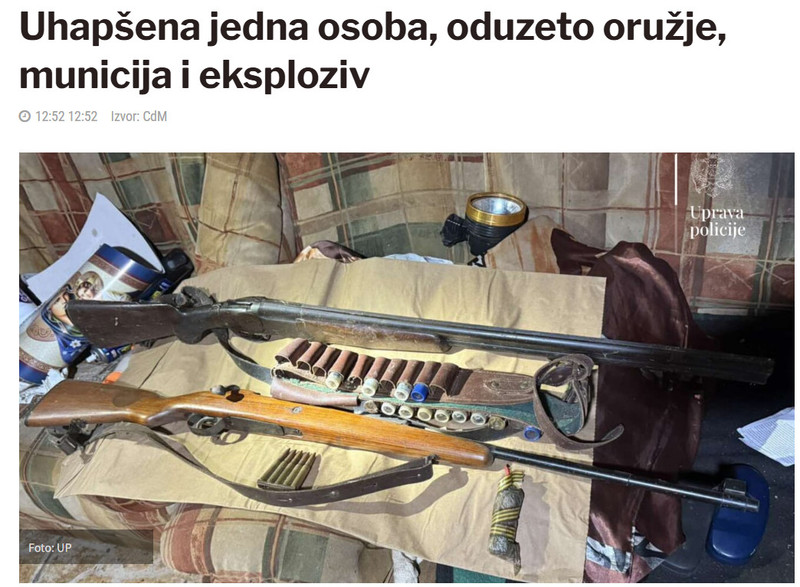 Montenegro-avmp/Uhapsena-jedna-osoba-oduzeto-oruzje-municija-i-eksploziv_1