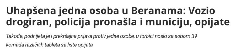 Montenegro-avmp/Uhapsena-jedna-osoba-u-Beranama_-Vozio-drogiran-policija-pronasla-i-munici
