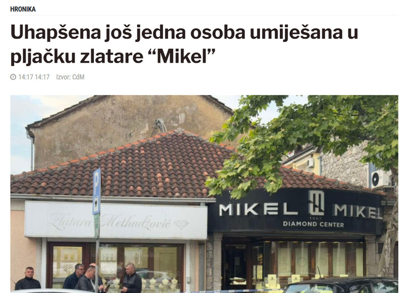 Montenegro-avmp/Uhapsena-jos-jedna-osoba-umijesana-u-pljacku-zlatare-Mikel_1