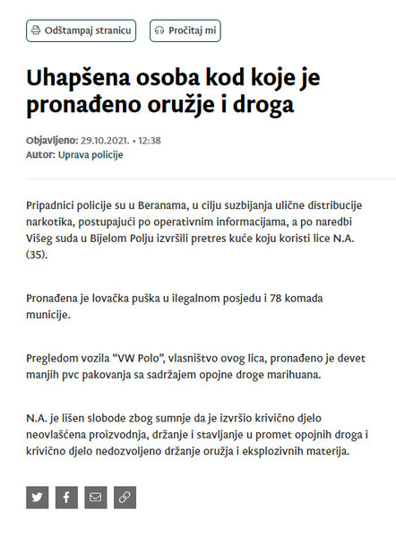 Montenegro-avmp/Uhapsena-osoba-kod-koje-je-pronadeno-oruzje-i-droga