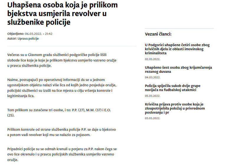 Montenegro-avmp/Uhapsena-osoba-koja-je-prilikom-bjekstva-usmjerila-revolver-u-sluzbenike-p_1