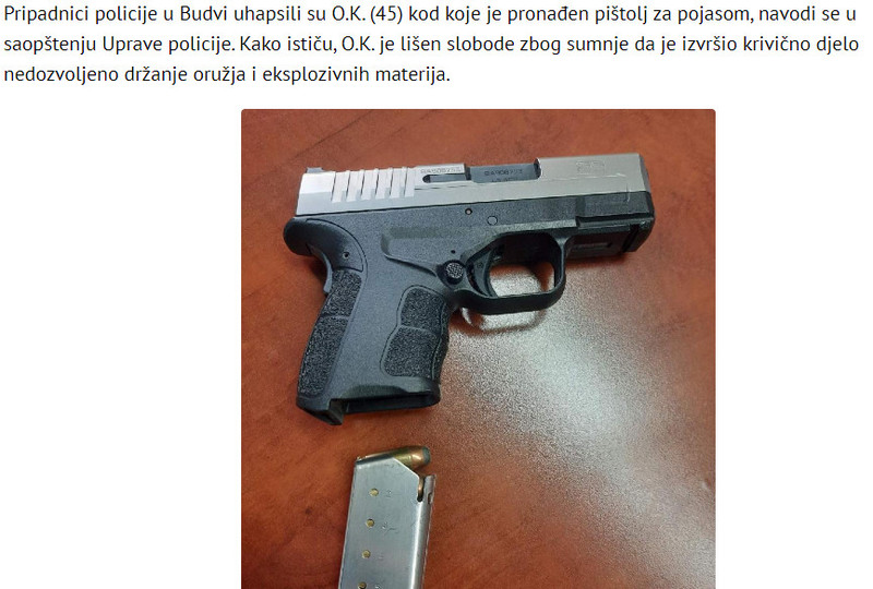 Montenegro-avmp/Uhapsena-osoba-u-Budvi-kod-koje-je-pronadjen-pistolj-za-pojasom
