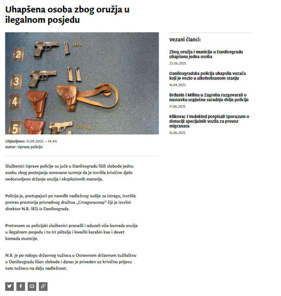 Montenegro-avmp/Uhapsena-osoba-zbog-oruzja-u-ilegalnom-posjedu