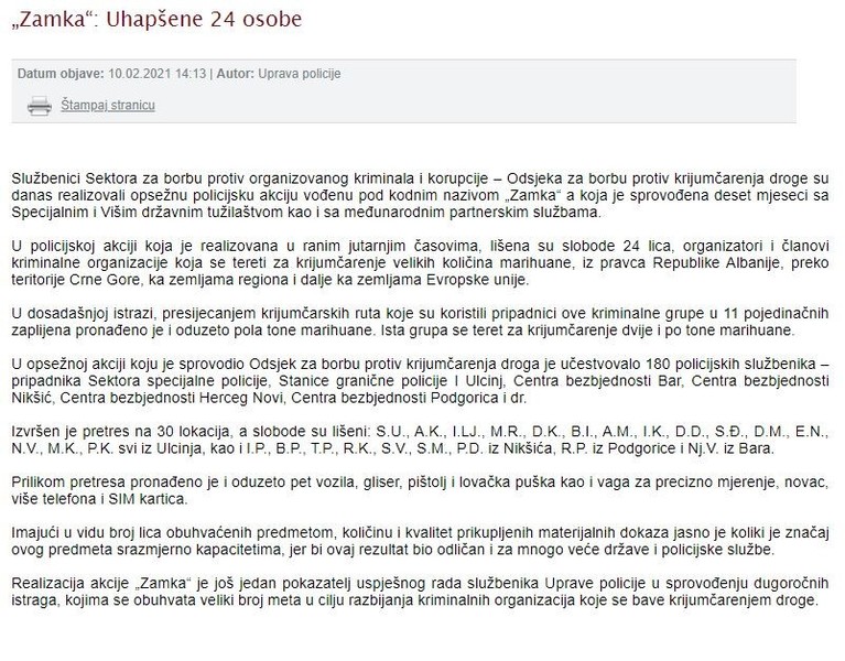 Montenegro-avmp/Uhapsene-24-osobe