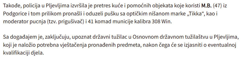 Montenegro-avmp/Uhapsene-dvije-osobe-oduzeti-oruzje-municija-i-luksuzno-vozilo