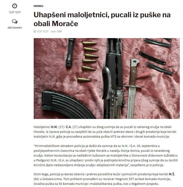 Montenegro-avmp/Uhapseni-maloljetnici-pucali-iz-puske-na-obali-Morace_1