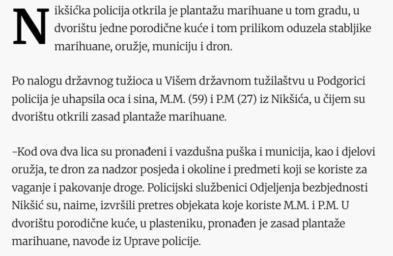 Montenegro-avmp/Uhapseni-otac-i-sin-U-dvoristu-porodicne-kuce-u-Niksicu-otkrivena-plantaza-marihuane_2
