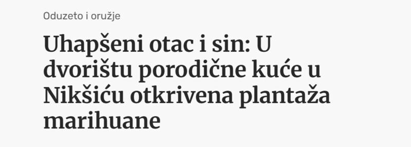 Montenegro-avmp/Uhapseni-otac-i-sin-U-dvoristu-porodicne-kuce-u-Niksicu-otkrivena-plantaza-marihuane
