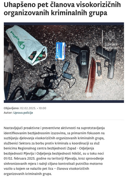 Montenegro-avmp/Uhapseno-pet-clanova-visokorizicnih-organizovanih-kriminalnih-grupa