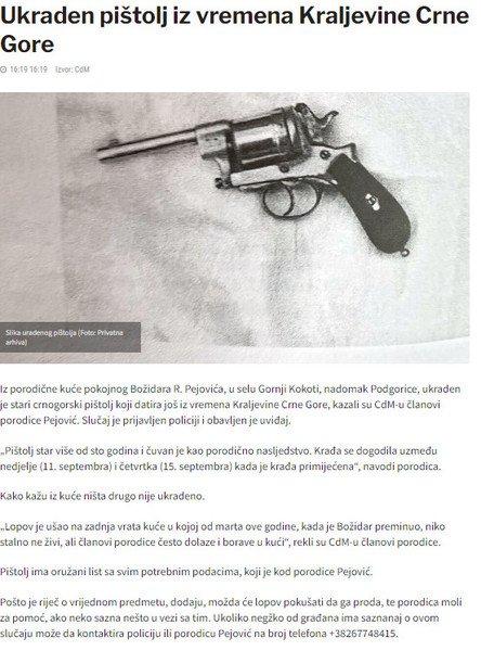 Montenegro-avmp/Ukraden-pistolj-iz-vremena-Kraljevine-Crne-Gore---CdM