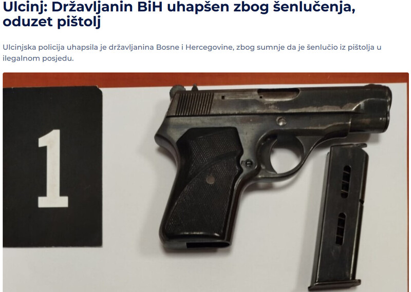 Montenegro-avmp/Ulcinj-Drzavljanin-BiH-uhapsen-zbog-senlucenja-oduzet-pistolj_2