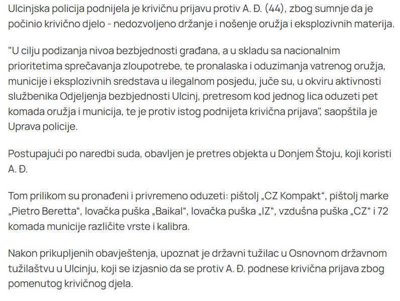 Montenegro-avmp/Ulcinj-Oduzeto-oruzje-i-municija-podnijeta-krivicna-prijava_2