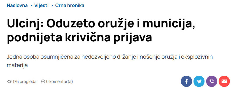 Montenegro-avmp/Ulcinj-Oduzeto-oruzje-i-municija-podnijeta-krivicna-prijava
