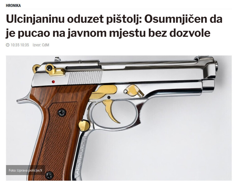 Montenegro-avmp/Ulcinjaninu-oduzet-pistolj-Osumnjicen-da-je-pucao-na-javnom-mjestu-bez-dozvole_1