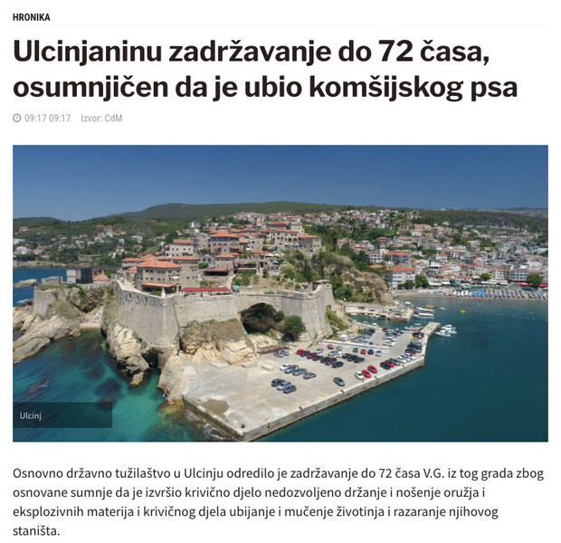 Montenegro-avmp/Ulcinjaninu-zadrzavanje-do-72-casa-osumnjicen-da-je-ubio-komsijskog-psa---