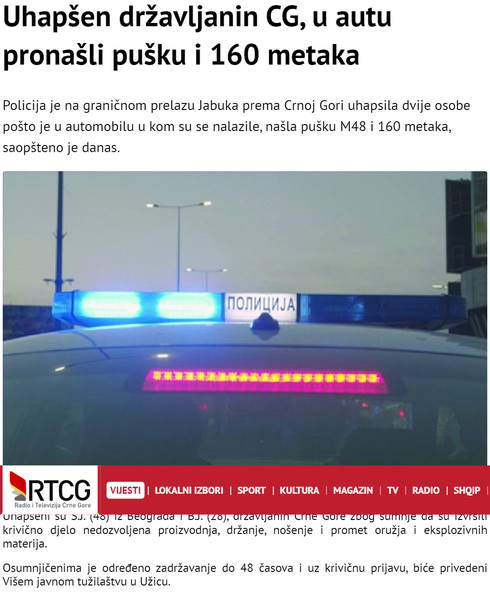 Montenegro-avmp/Unapsen-drzavljanin-CG-u-autu-pronasli-pusku-i-160-metaka