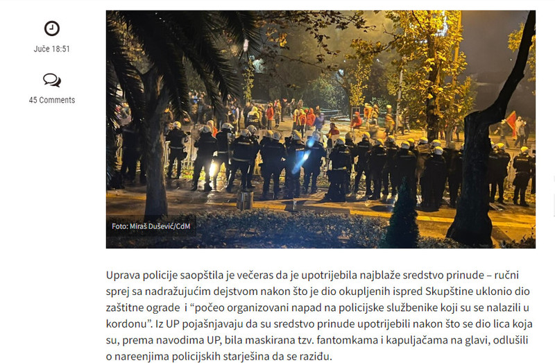 Montenegro-avmp/Uprava-policije-Upotrijebili-smo-sredstvo-prinude-maskirane-osobe-sa-fanto